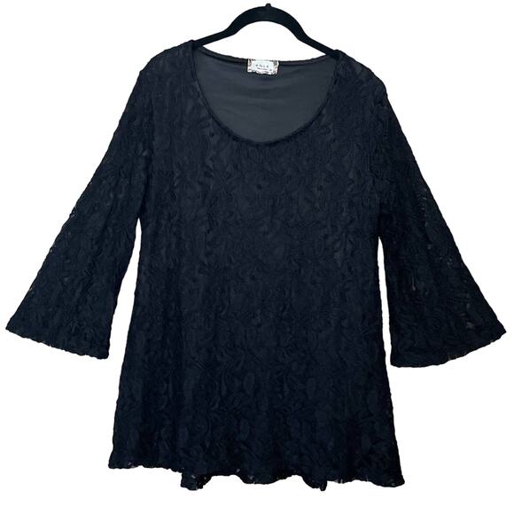 BNLK Lace Crop Bell Sleeve Tunic Top Black Size Medium - Picture 1 of 8